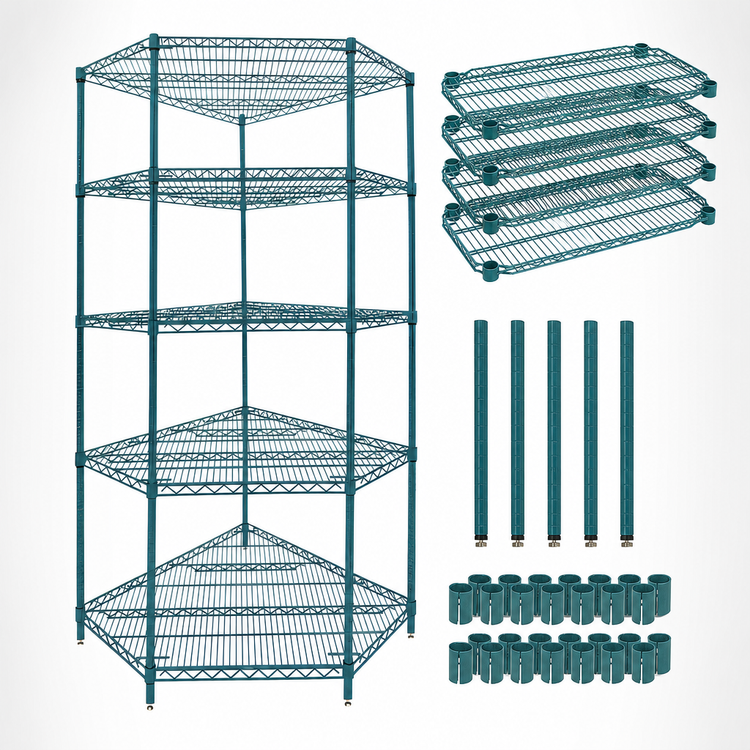 Product image #3 for Quantum WR63-2442CRNP-5 42 x 24 Inch 5-Shelf 5-Sided Wire Shelving Starter Kit, Green Epoxy