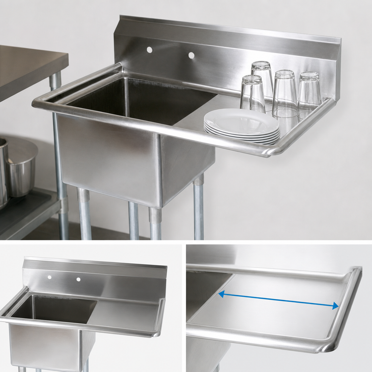 Product image #3 for John Boos E-Series 1-Compartment Sink with Right Drainboard, 14-Inch Deep Bowl, 18-Gauge Stainless Steel