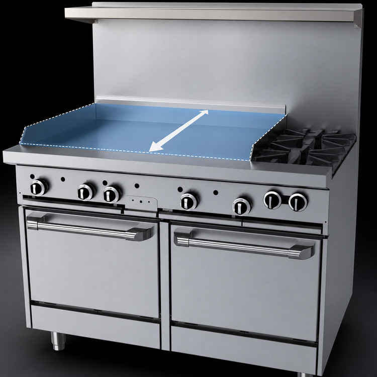 Product image #3 for Garland G Starfire Pro 48" Gas Restaurant Range with 2 Open Burners, 36" Griddle, and 2 Space-Saver Ovens