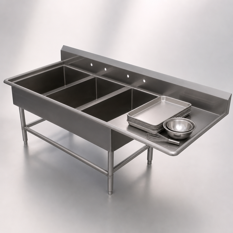 Product image #3 for John Boos Pro-Bowl 3-Compartment Bakery Sink with Right Drainboard