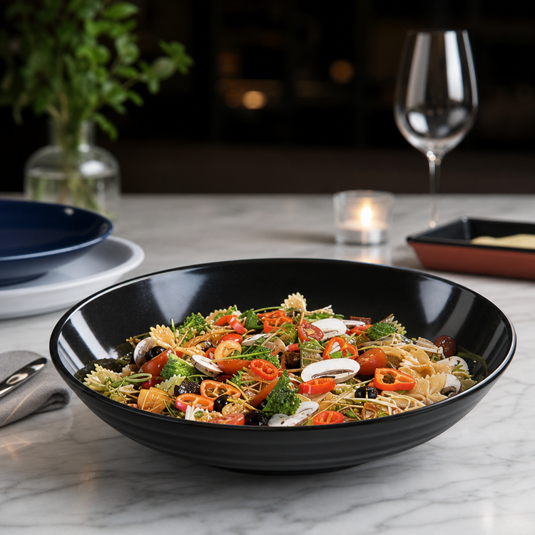 Product image #4 for Displayware Designer Displayware 13-Inch Black Melamine Coupe Pasta Bowl, 160 oz