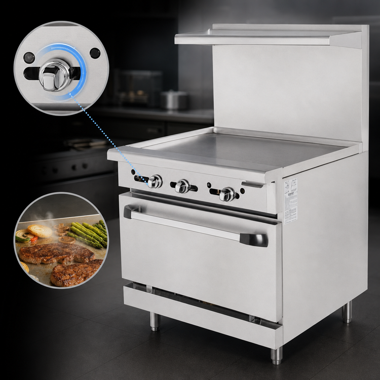 Product image #3 for Turbo Air Radiance 36-Inch Propane Heavy Duty Gas Range with Thermostatic Griddle and Standard Oven