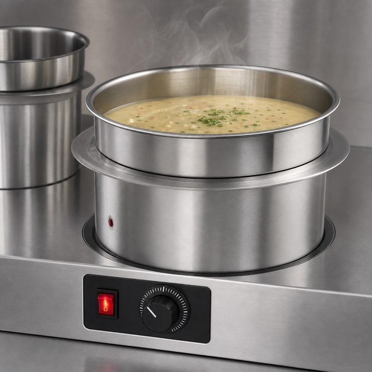 Product image #3 for Hatco Drop-In Round 7-Quart Heated Well with Drain, 208V High Watt Thermostatic Control