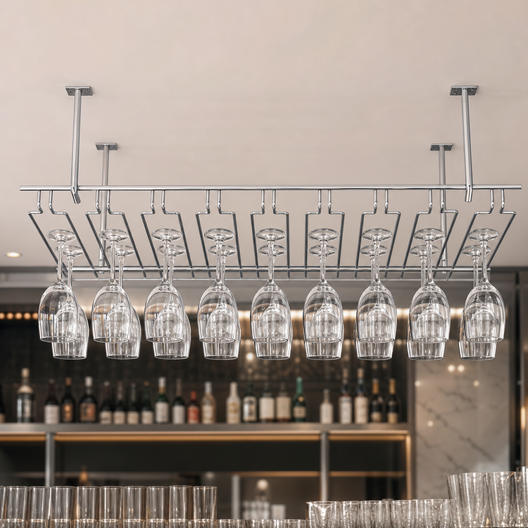 Product image #3 for Chrome-Plated Ceiling-Mounted Overhead Glass Rack with 8 Channels, 18 x 36 x 4 Inches