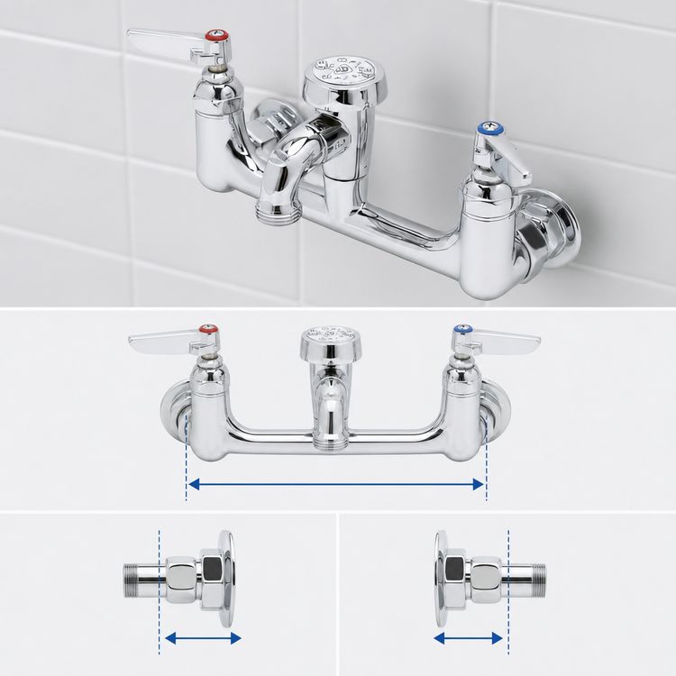 Product image #3 for T&S Brass B-0674-POL 8-Inch Wall Mount Service Sink Faucet with Vacuum Breaker Nozzle, Pail Hook and Garden Hose Outlet