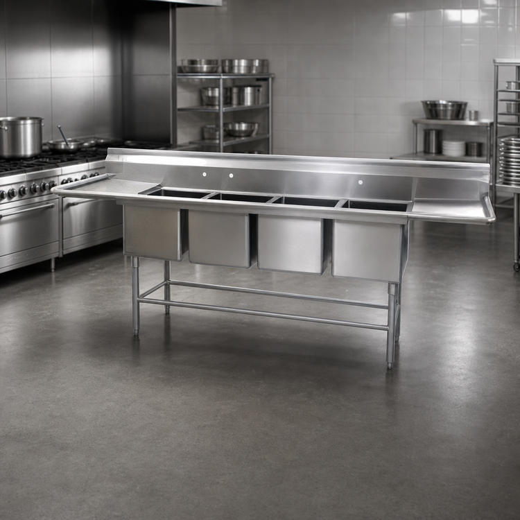 Product image #3 for Eagle Group Spec-Master FN2080-4-30L-14/3 Four Compartment Coved Corner Stainless Steel Sink with 30" Left Drainboard