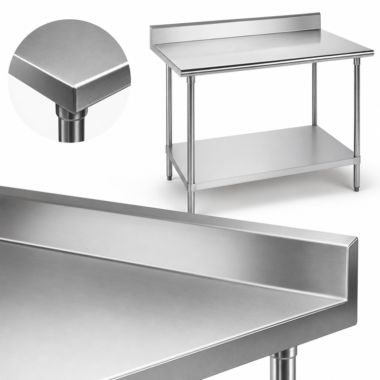 Product image #3 for Advance Tabco 72 x 30 Inch 14 Gauge 304 Stainless Steel Work Table with 5-Inch Backsplash, Galvanized Undershelf and Legs