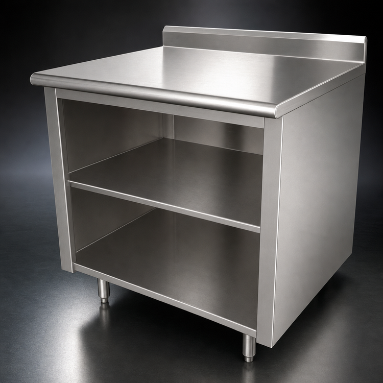 Product image #3 for Advance Tabco EK-SS-3012M 144-Inch x 30-Inch Stainless Steel Work Table with Open Front Cabinet Base, Mid-Shelf, and 5-Inch Backsplash