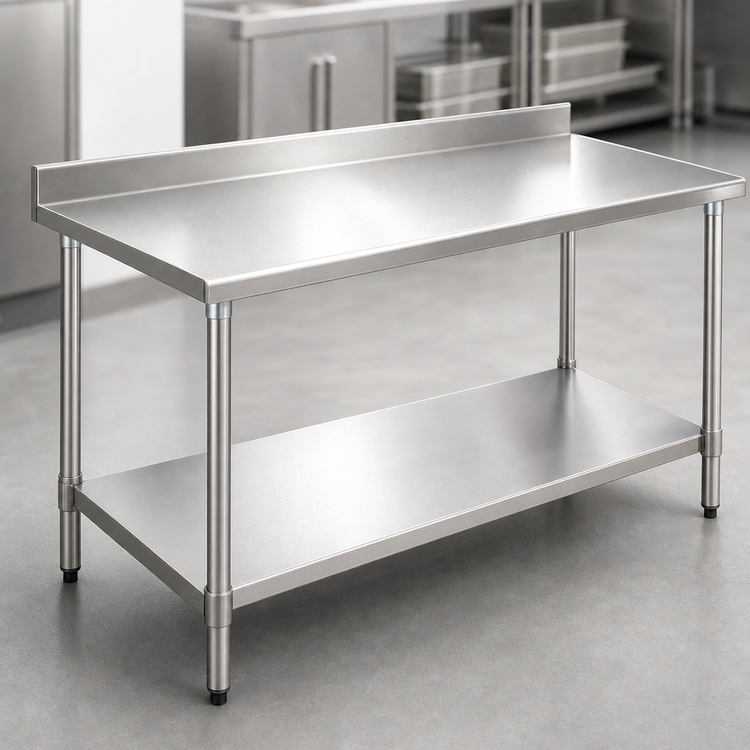 Product image #3 for BlendPort Budget Series 30 x 30 Inch Square 430 Stainless Steel Work Table with 4-1/2 Inch Backsplash and Undershelf