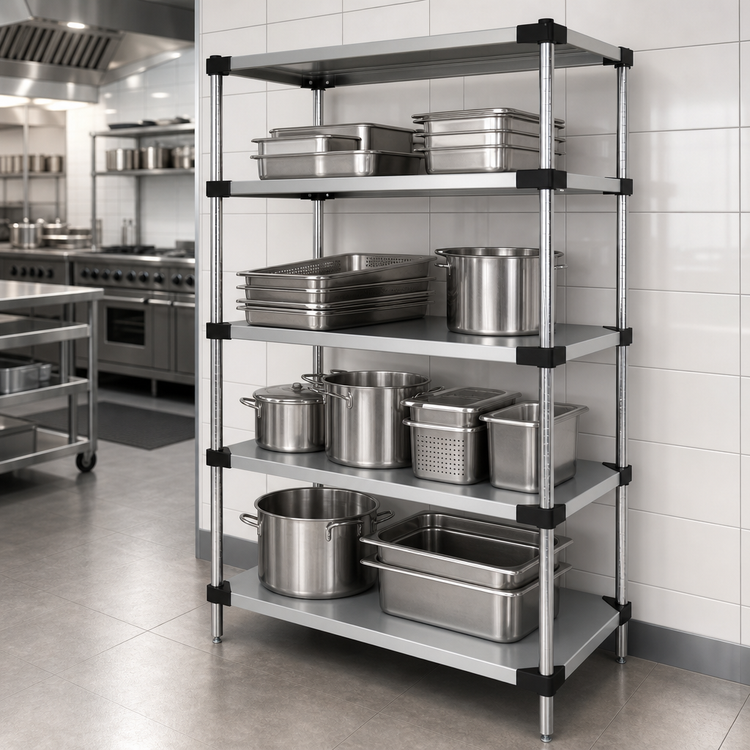Product image #3 for Quantum 60 x 24 x 54 Inch 304 Stainless Steel Stationary Solid Shelving Starter Kit with 4 Shelves