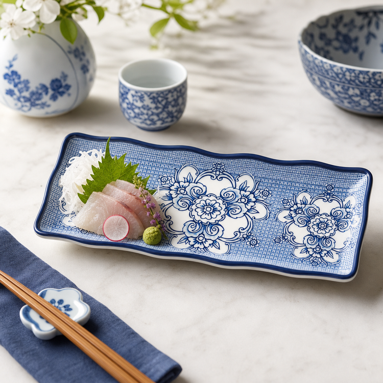 Product image #3 for American Metalcraft Isabella 14-Inch Rectangular Melamine Platter with Blue and White Pattern