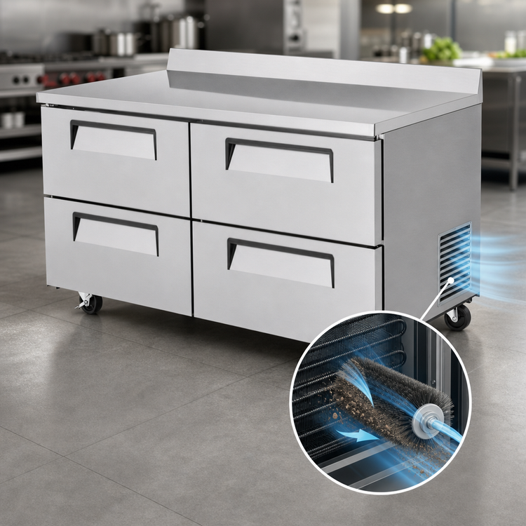 Product image #3 for Turbo Air Super Deluxe 60-1/4-Inch Two-Section Worktop Refrigerator with 4 Stainless Steel Drawers