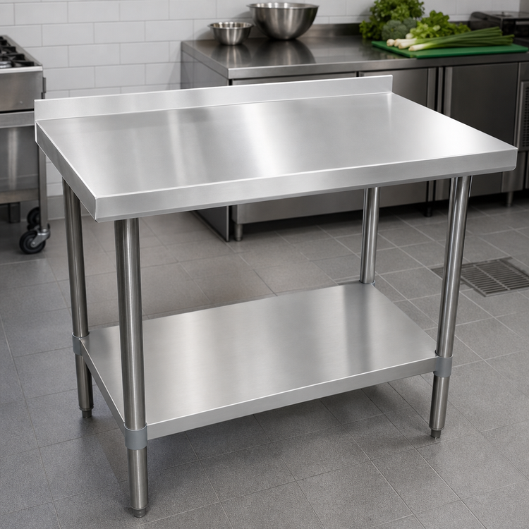 Product image #3 for BK Resources 48" x 24" 430 Stainless Steel Work Table with 1-1/2" Rear Riser and Adjustable Undershelf
