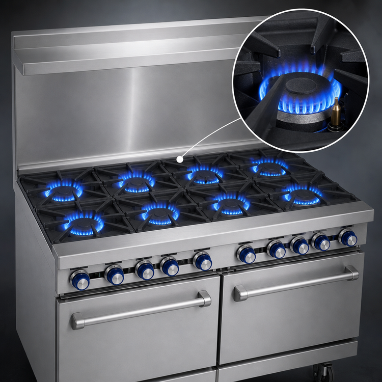 Product image #3 for Imperial Pro Series 48-Inch Gas Restaurant Range with 8 Open Burners and 2 Space Saver Ovens