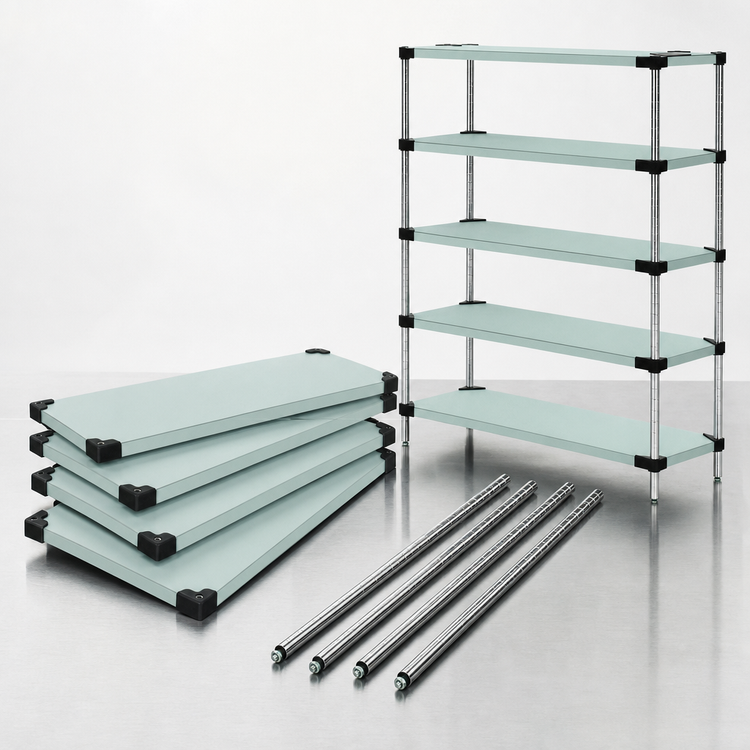 Product image #3 for Quantum 72"W x 14"D x 54"H 304 Stainless Steel Solid Shelving Starter Kit with 5 Shelves