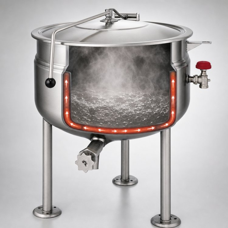 Product image #3 for Cleveland Range Short Series 60-Gallon Direct Steam Jacketed Kettle with Open Tri-Leg Base