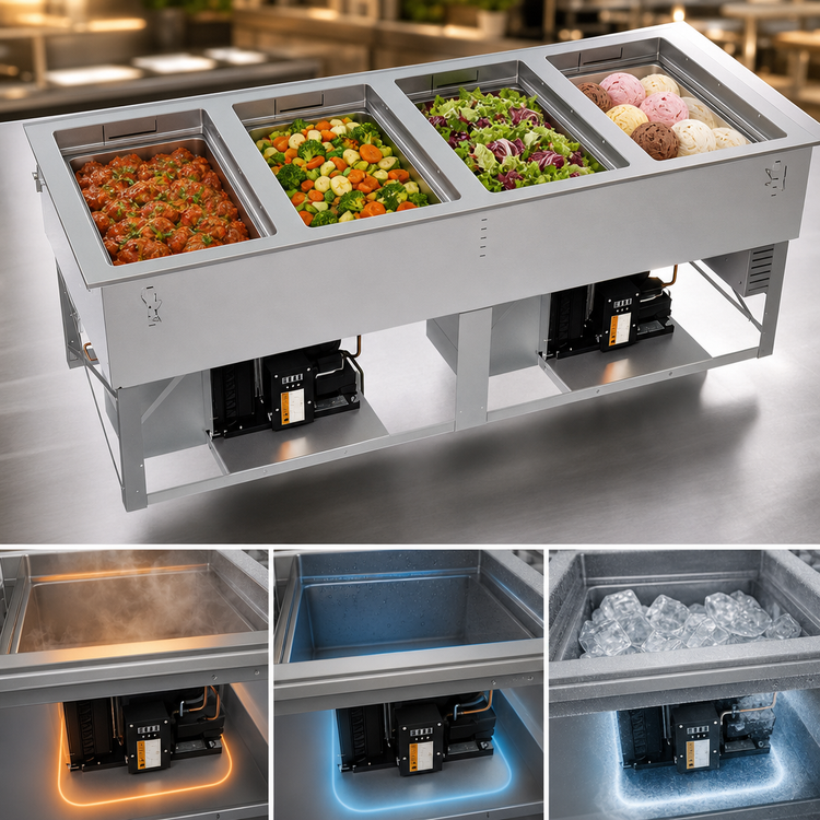 Product image #4 for Vollrath 4-Well Hot/Cold/Frozen Drop-In Food Well, Auto-Drain, Flat Flange, 120/208-240V