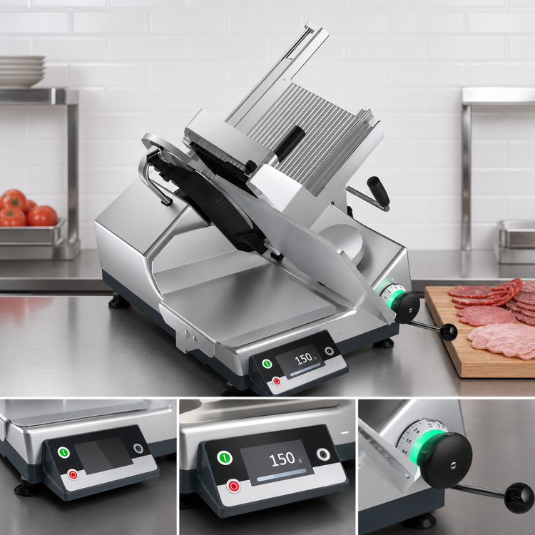 Product image #3 for Bizerba GSP HD I W-90 Heavy Duty Illuminated Safety 13-Inch Semi-Automatic Gravity Feed Slicer with Integrated Portion Scale