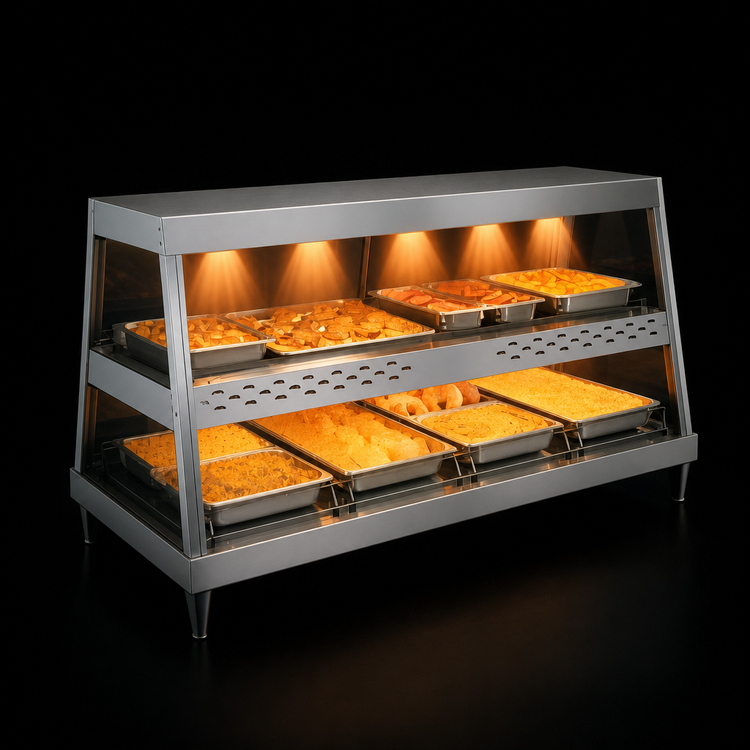 Product image #3 for Hatco Glo-Ray® 4-Pan Countertop Heated Display Case, See-Thru Straight Glass Front with Rear Sliding Doors
