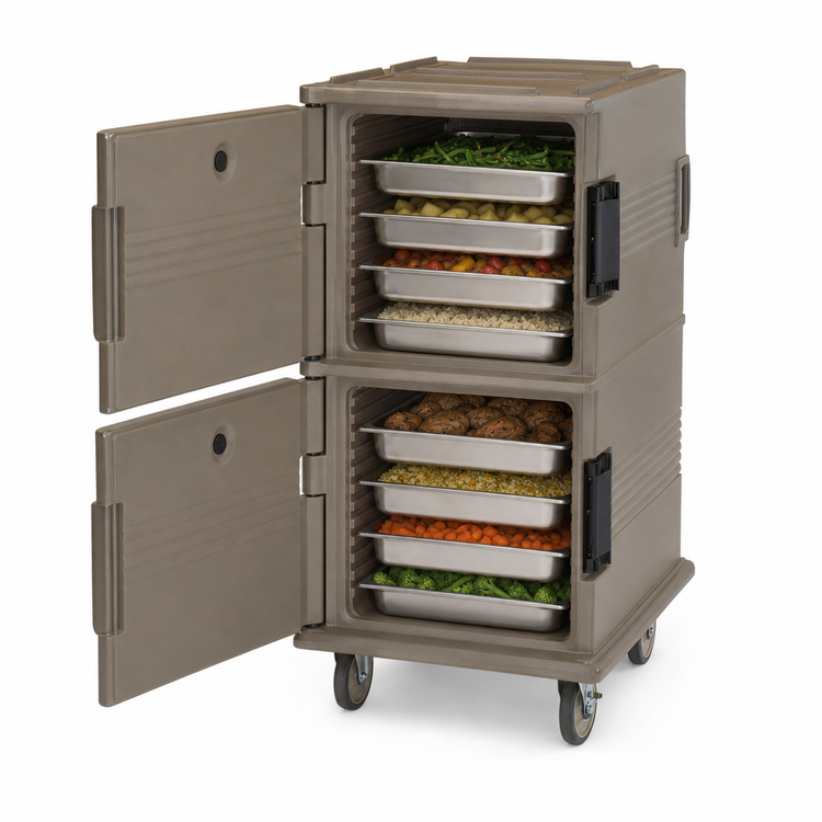 Product image #4 for Cambro Ultra Camcart® Front-Loading Double-Compartment Insulated Food Pan Carrier, 120 Qt. Per Compartment, HD Casters, Granite Sand