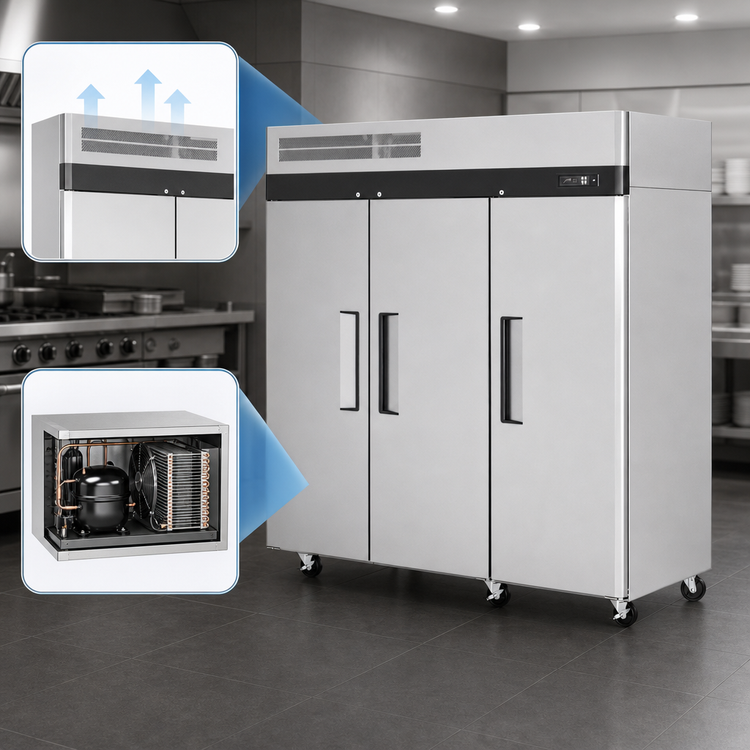 Product image #3 for Turbo Air M3 Three-Section Reach-In Refrigerator with Solid Doors, 65.8 Cu. Ft., Top-Mount Compressor