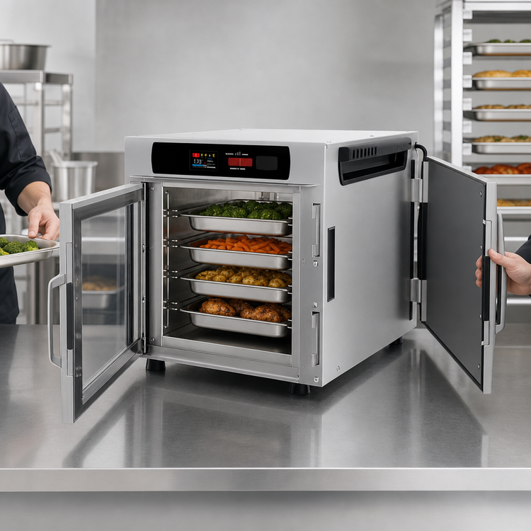 Product image #4 for Metro HotBlox Narrow 4-Pan Pass-Thru Insulated Holding Cabinet, Digital Touchscreen, Clear Front / Solid Rear Doors, Countertop/Stacking