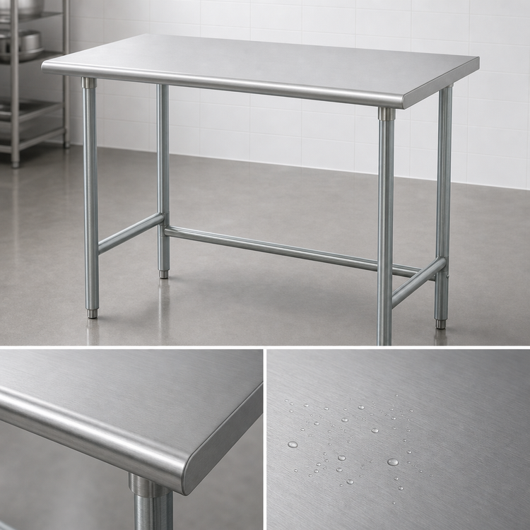Product image #3 for Advance Tabco Special Value Series 60" x 24" Flat Top 430 Stainless Steel Work Table with Galvanized Open Base