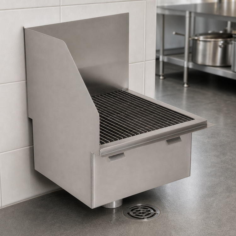 Product image #3 for Eagle Group Flush Floor Mounted 304 Stainless Steel Mop Sink with Left End Splash
