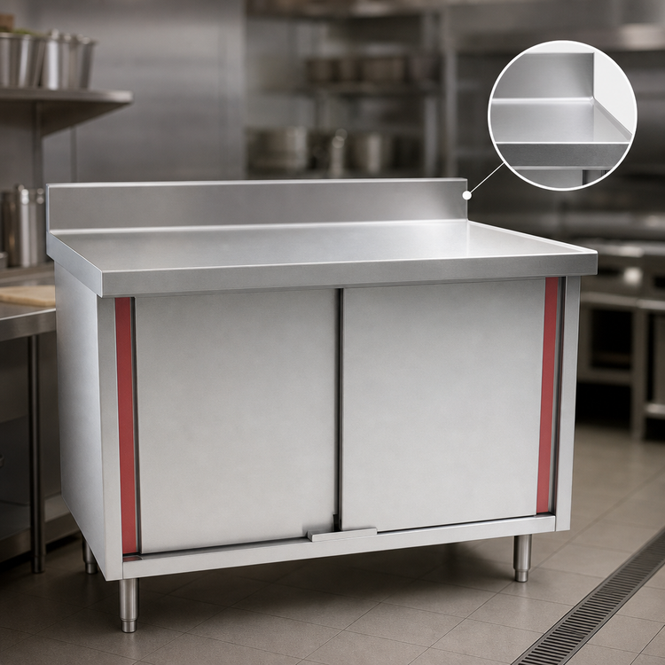 Product image #3 for Spec-Master CBH30120SEM-BS Marine Series 120"W x 30"D Enclosed Work Table with Hinged Doors and Backsplash