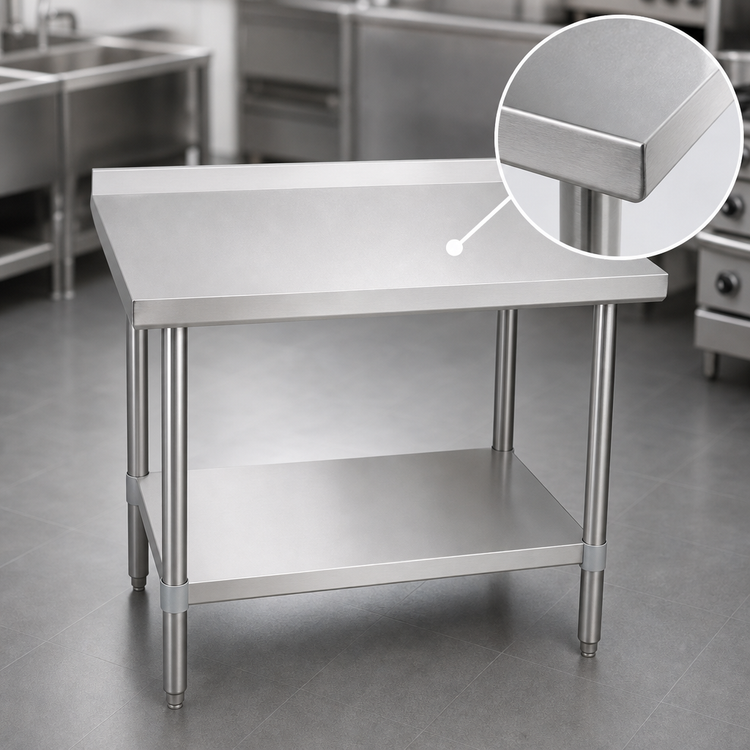 Product image #3 for BK Resources 48" x 30" 18-Gauge 430 Stainless Steel Work Table with 1-1/2" Rear Riser and Adjustable Undershelf