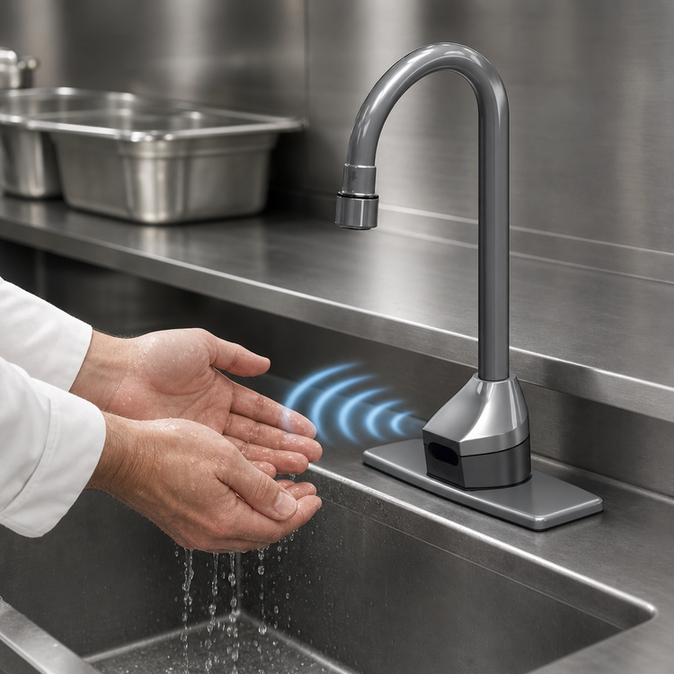 Product image #3 for T&S ChekPoint Touchless Electronic Sensor Deck Mount Faucet with 4-1/8-Inch Rigid Gooseneck and Hydro-Generator Power