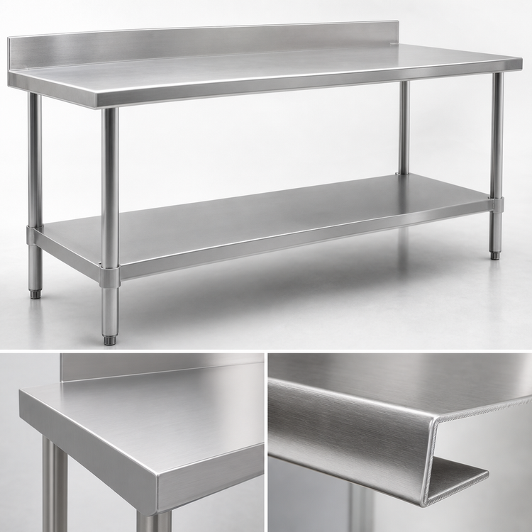 Product image #3 for Spec-Master Marine Series 108-Inch x 30-Inch Stainless Steel Work Table with Backsplash and Undershelf