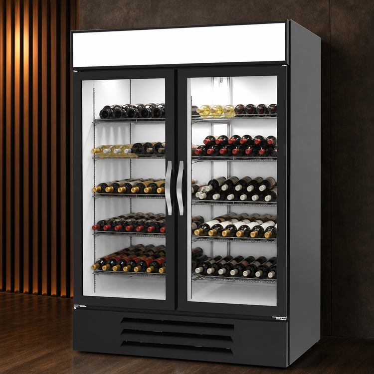 Product image #3 for Beverage-Air MarketMax Two-Section Reach-In Wine Merchandiser with Double-Pane Hinged Glass Doors, 46.15 Cu. Ft., Black, Bottom-Mount Refrigeration
