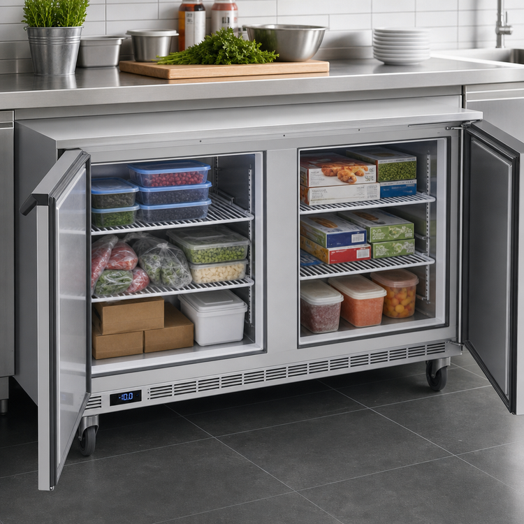 Product image #4 for Beverage-Air UCF60AHC Two-Section Undercounter Freezer, 60-Inch, 14.39 Cu. Ft., Stainless Steel, Rear-Mounted Self-Contained
