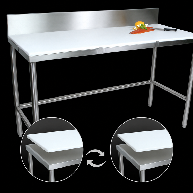Product image #3 for John Boos TC109 Poly Top Trimming Table with 6-Inch Boxed Backsplash, 120 x 36 Inches