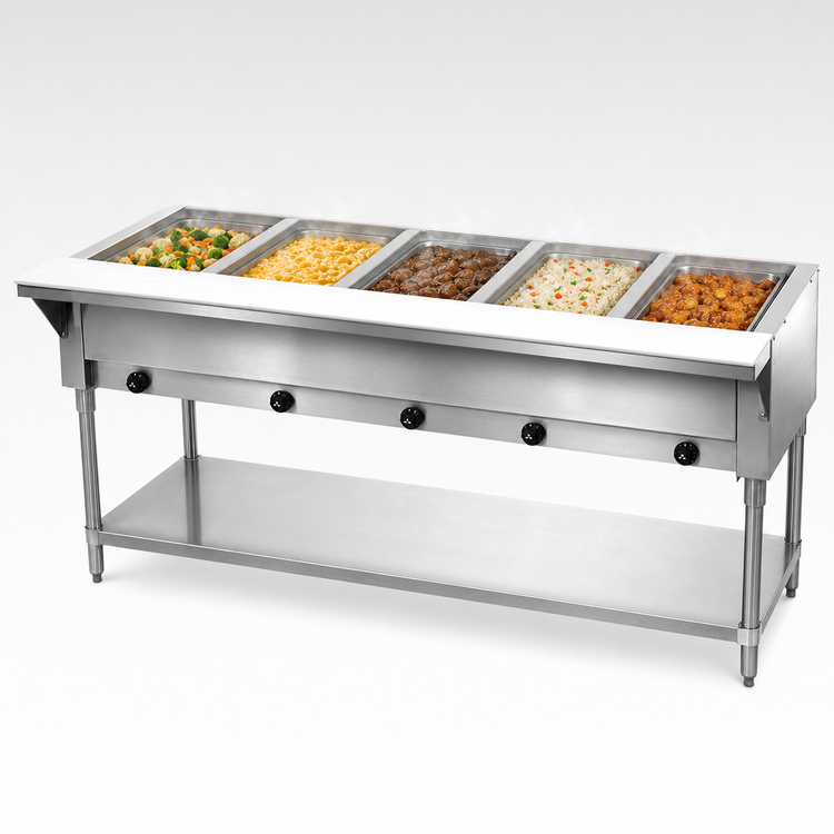 Product image #3 for Advance Tabco Triumph Supreme 5-Well Natural Gas Commercial Steam Table with Stainless Steel Undershelf and Cutting Board