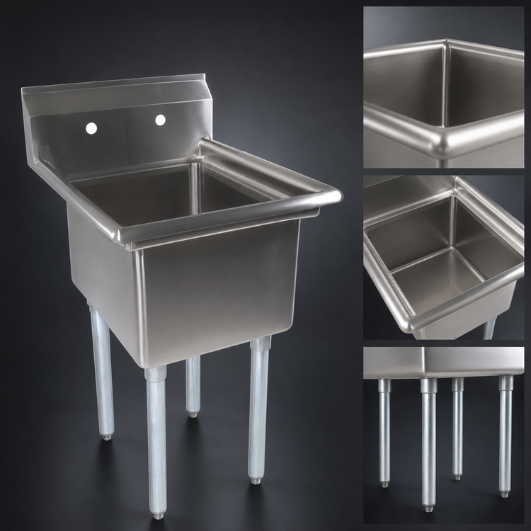 Product image #3 for John Boos E-Series 1-Compartment Stainless Steel Sink with 24 x 24 x 14-Inch Bowl and Galvanized Legs
