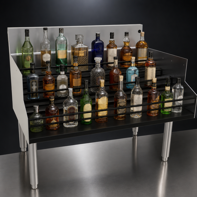 Product image #3 for Glastender Free-Standing Stainless Steel Underbar Liquor Steps, 42-Inch Wide, 5-Step