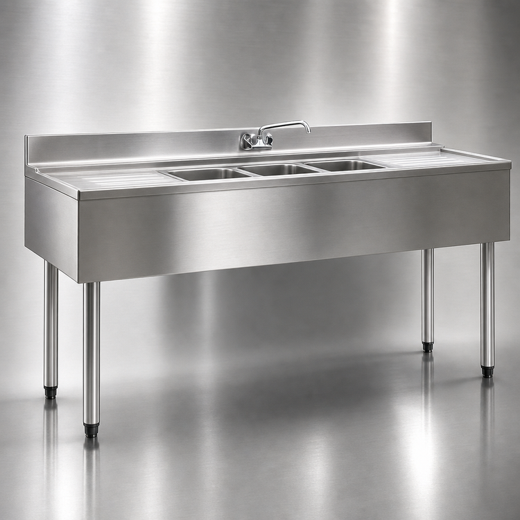 Product image #3 for Eagle Group 2200 Series B6C-22 Three-Compartment Underbar Sink Unit with Left and Right Drainboards, 304 Stainless Steel