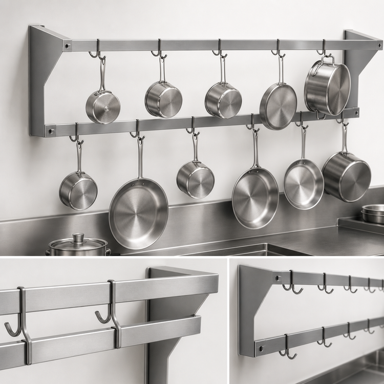 Product image #3 for Eagle Group 72-Inch Wall-Mounted Stainless Steel Double-Bar Pot Rack