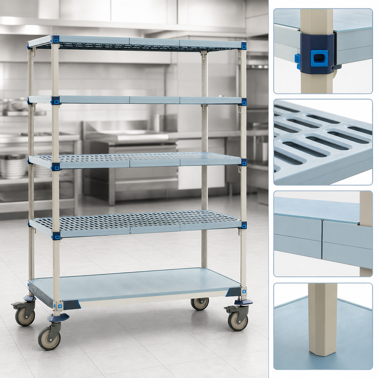 Product image #3 for MetroMax Q 5-Shelf Mobile Shelving Starter Unit with Casters, 60"W x 24"D x 80"H