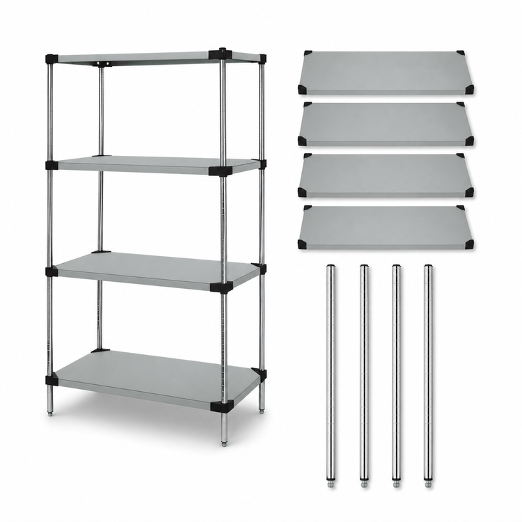 Product image #3 for Quantum Solid Stainless Steel Shelving Starter Kit, 24"W x 18"D x 63"H, 4 Shelves, 4 Posts