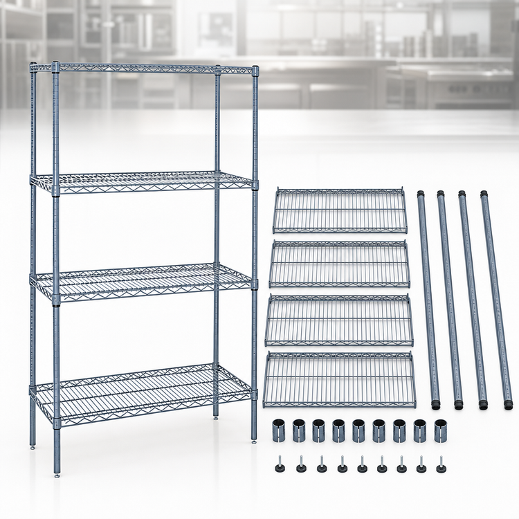 Product image #3 for Quantum Stationary Wire Shelving Starter Kit, 72 Inch W x 21 Inch D x 63 Inch H, Gray Epoxy Antimicrobial Finish
