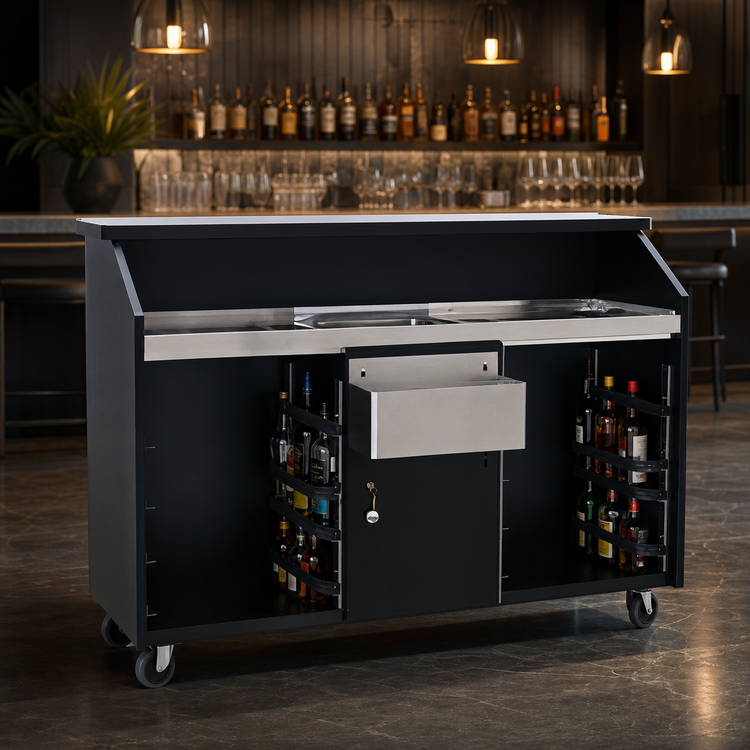 Product image #3 for Deluxe Portable Indoor Bar with Stainless Steel Work Surface, Ice Bin, Speed Rails, and Locking Cabinet