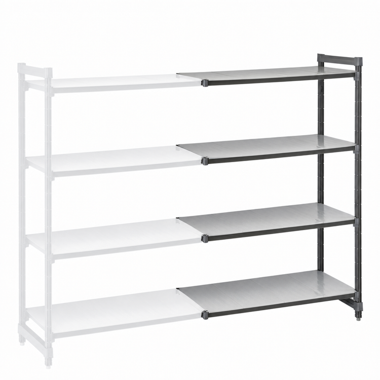 Product image #3 for Cambro Camshelving Basics Plus 4-Tier Solid Add-On Polymer Shelving Unit, 18" D x 54" W x 84" H, Brushed Graphite