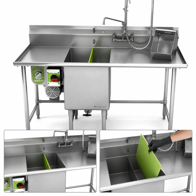 Product image #3 for Power Soak Power Prep Advanced 66-Inch Wide Two-Bay Produce Wash Sink System, 208V