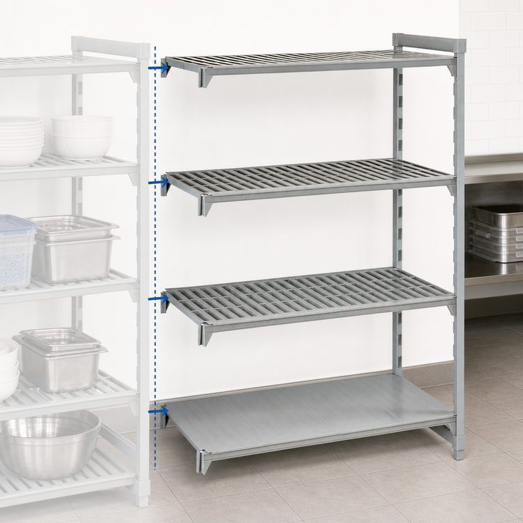 Product image #4 for Cambro Camshelving Premium 60" x 21" x 84" 4-Shelf Vented and Solid Stationary Add-On Unit, Speckled Gray