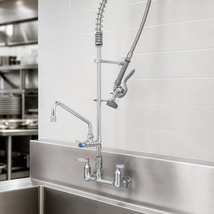 Product image #3 for T&S Brass EasyInstall Wall-Mount Pre-Rinse Unit with 8 Inch Centers, 12 Inch Swing Spout, and 1.15 GPM Spray Valve