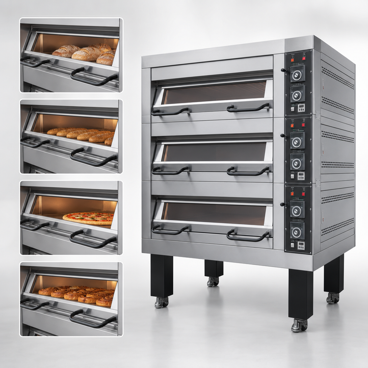 Product image #3 for BakeMax Four-Deck Electric Artisan Stone Deck Oven, 12 Pan Capacity, 220V/3-Phase