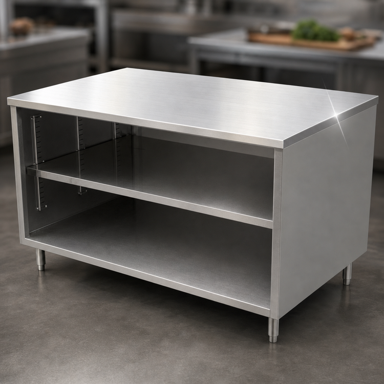 Product image #3 for BK Resources 36-Inch x 24-Inch Stainless Steel Chef Table with Open Front Cabinet Base